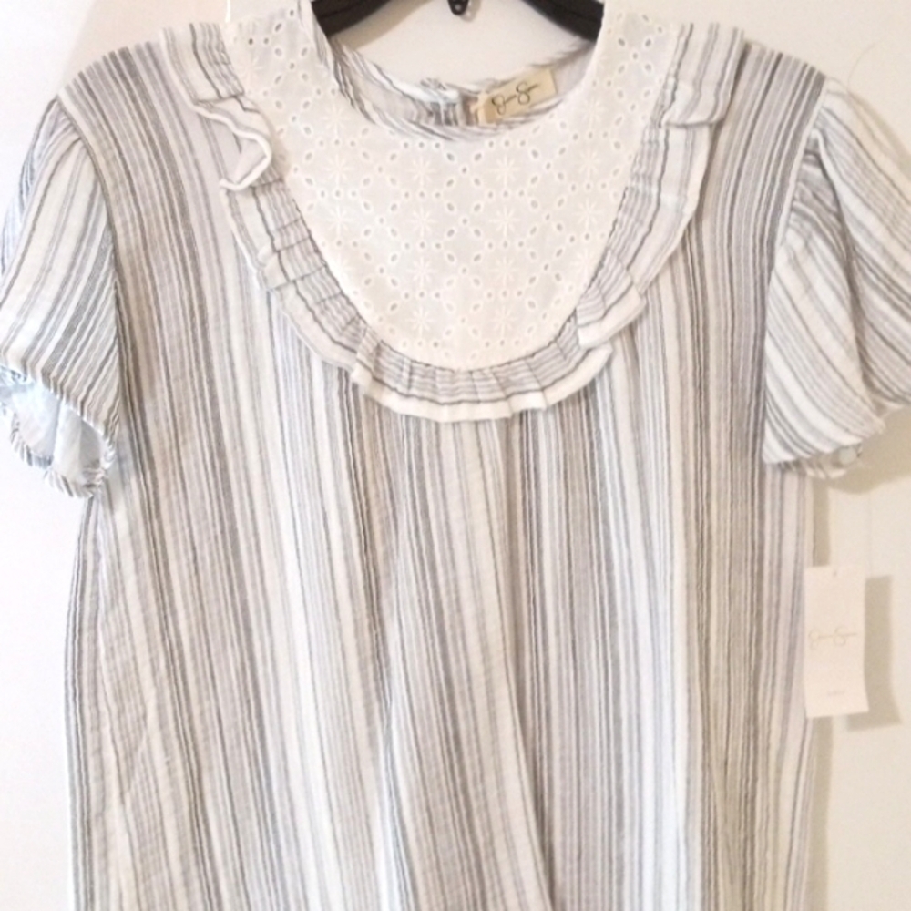 JESSICA SIMPSON GIRLS BLACK WHITE STRIPE BACK BUTTON DOWN DRESS SIZE 7-8 NWT - Picture 2 of 9